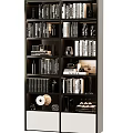 Modern Dark Wood Bookcase With Layered Shelves Neatly Arranged Books And Decorative Ornaments
