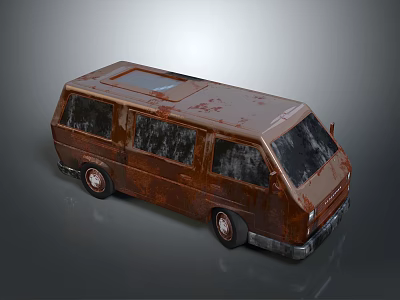 Rusty Brown Old Van Exterior With Roof Sunroof And Dark Windows 3d model