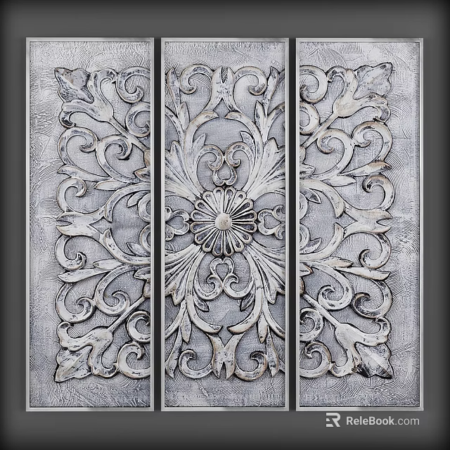 Detailed Plant Painting With Intricate Floral Patterns On Decorative Metal Panels 3d model 