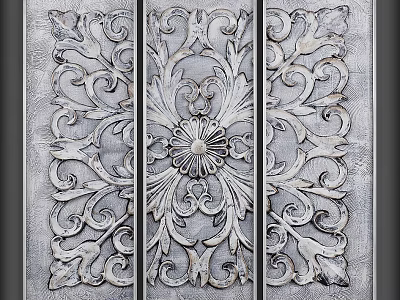Detailed Plant Painting With Intricate Floral Patterns On Decorative Metal Panels 3d model