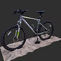 Silver Green Mountain Bike With Wide Tires On Sandy Surface