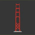 Red Suspension Bridge with Two Tower Structures on Gray Background and Reflective Surface 3d model