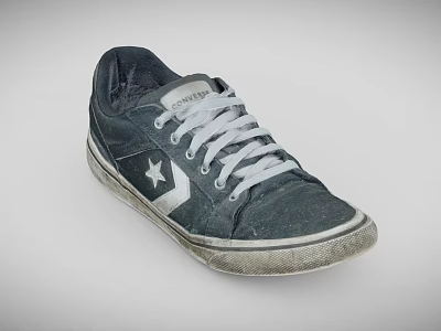 Black Converse Shoes With White Laces And Star Logo Distressed Design 3d model