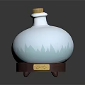 White Spherical Glass Decorative Bottle with Wooden Stopper Light Green Mountain Pattern and Brown Base