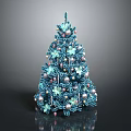 Blue Christmas Tree Decorated With Floral Ornaments And Pearl Beads
