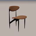 Modern Minimalist Leisure Chair With Brown Leather Upholstered Seat And Black Metal Legs