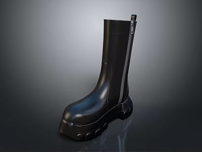 Practical Black Rubber Rain Boots With Zipper And Thick Sole For Daily Living Supplies 3d model