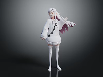 Game Movie Character White Outfit Purple Hair Long Socks White Shoes Open Arms Gray Background 3d model