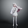 Game Movie Character White Outfit Purple Hair Long Socks White Shoes Open Arms Gray Background