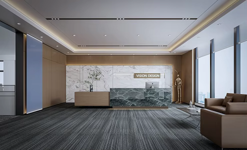Modern company front desk office area reception area front desk background wall painting 3d model