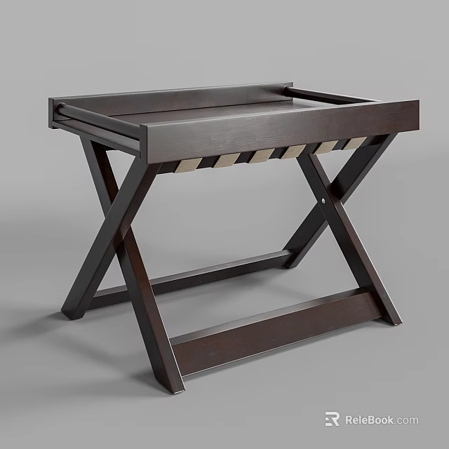 Dark Wooden Dining Table With X Shaped Legs And Minimalist Design 3d model 