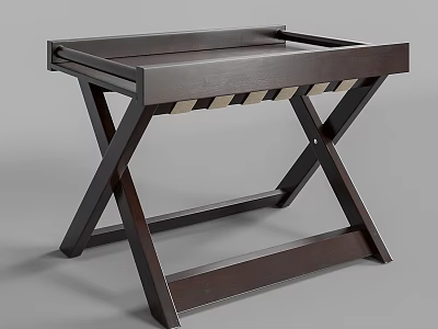 Dark Wooden Dining Table With X Shaped Legs And Minimalist Design 3d model