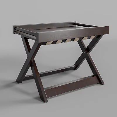 Dark Wooden Dining Table With X Shaped Legs And Minimalist Design 3d model