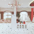 Elegant Wedding Dress Store Interior With Displayed Gowns Chandelier And Comfortable Seating