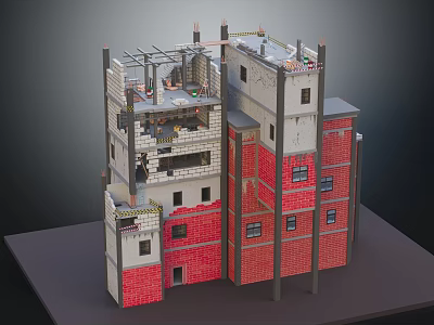 Commercial Complex Under Construction Featuring Multi Storey Structure Red Brick Facade And Building Framework 3d model