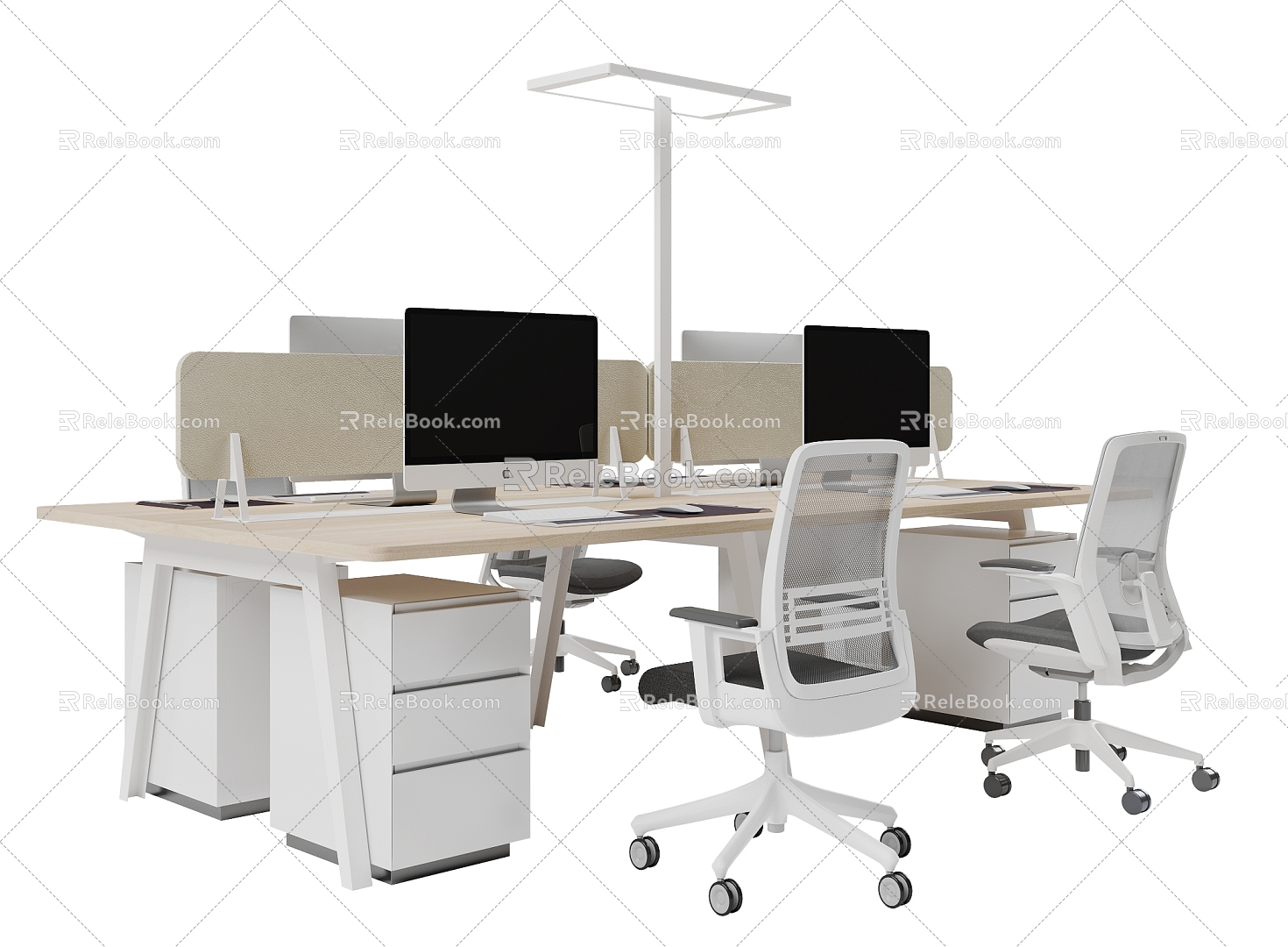 Modern Simple Desk and Chair Combination Workplace Computer 3d model