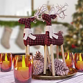 Christmas Decorative Ornaments Set with Plaid Reindeer Pinecones and Candle Holders