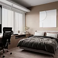 Modern Bedroom Interior Design With White Wardrobe Bed Wall Art And Neutral Tones