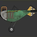 Toy Biplane Model With Yellow Green Wings Black Cross Propeller And Wheels