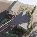 Commercial Complex Featuring Red Brick Buildings Large Windows and Outdoor Seating Area