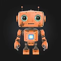 Orange Rustic Robot Doll With Large Eyes Blue Screen And Cute Appearance