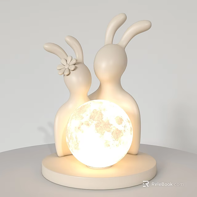 Cute Rabbit Shaped Table Lamp With Moon Design And Flower Decoration 3d model