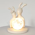 Cute Rabbit Shaped Table Lamp With Moon Design And Flower Decoration 3d model