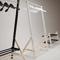 Modern Wooden Clothes Rack With Black White Frame Hanging Rod And Storage Shelf