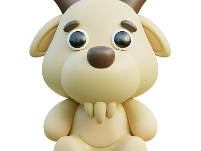 Cute Beige Cartoon Goat Doll With Big Eyes Brown Horns And Small Beard 3d model