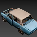 Rusty Blue Vintage Car With Beige Roof And Damaged Exterior Parts