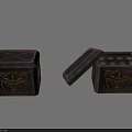 Dark Colored Decorative Boxes With Golden Emblem And Cross Pattern One Closed One Open 3d model