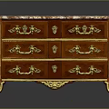 Classical Chest of Drawers with Marble Top Golden Ornate Handles and Elegant Wood Accents