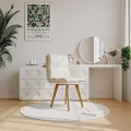White Leather Accent Chair with Wooden Legs and Modern Round Cutout Drawer Chest