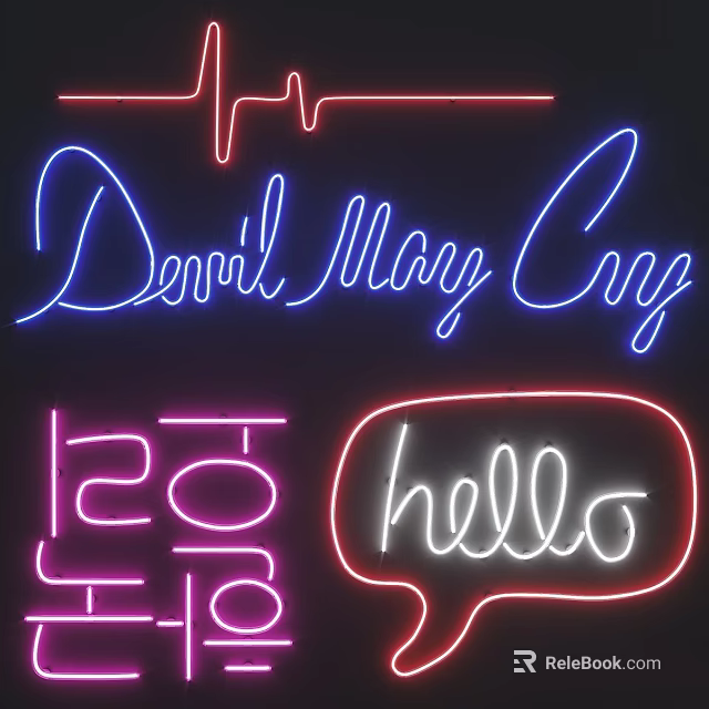 Colorful Neon Signs With Devil May Cry Hello And Number Text Designs 3d model 