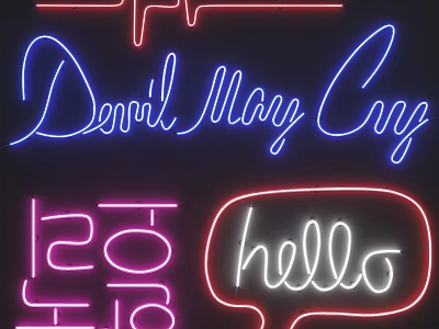 Colorful Neon Signs With Devil May Cry Hello And Number Text Designs 3d model