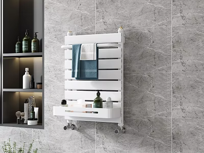 White Wall Mounted Bathroom Cabinet Rack With Towel Rack And Toiletries Tray 3d model
