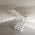 Modern Minimalist Indoor Staircase With White Steps And Golden Railings