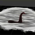 Mysterious Black Lake Creature With Long Neck On Rippled Water Surface