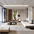 Modern Living Room Interior With Open Concept Large Windows White Sofa Area Rug And Cactus