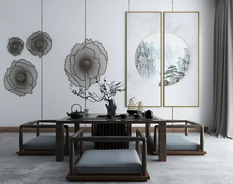 New Chinese Tea Table and Chair Tea Table Combination 3d model