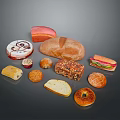 Assorted Baked Bread Varieties Display With Loaf Sandwich Bagel And Sliced Options 3d model