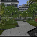 Modern Residential Community Garden Landscape With Lush Green Plants And Neat Stone Paved Walking Path