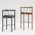 Modern Bar Stools Featuring Black Metal And Wooden Frames With Gray And White Cushions