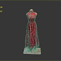 Red Polka Dot Long Dress On Mannequin With Ruffled Hem And Fitted Waist