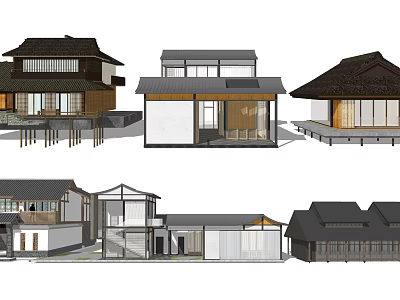 Traditional Modern Homestay Architecture With Sloped Roof Wooden Structure And Glass Facades Design 3d model