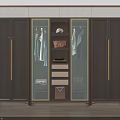 Modern Wooden Wardrobe With Glass Doors Brass Handles Storage Shelves And Drawers