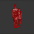 Three Children Standing Together With Gray Background Black Floor And Reflection