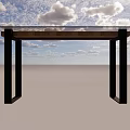 Modern Console Table with Glass Top Wooden Frame and Black Metal Legs in Brick Wall Setting