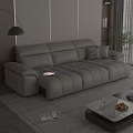 Contemporary Multi seat Leather Sofa With Plush Seats And Decorative Pillows In Living Room