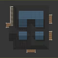Modern House With Blue Solar Panel Roof Stone Base Porches Wooden Stairs And Multiple Windows